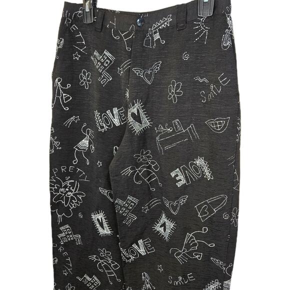 Chicos Design Silk/Linen Cropped Pants Cruise Resort Wear Size 1 (8/10) Black Wh - Picture 1 of 6
